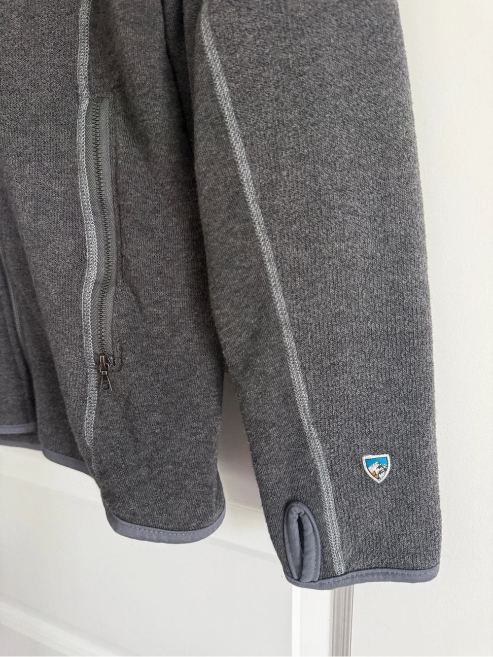 Kuhl Jacket Mens Medium Gray Alfpaca Fleece Full Zip Thumbholes Hiking Outdoor